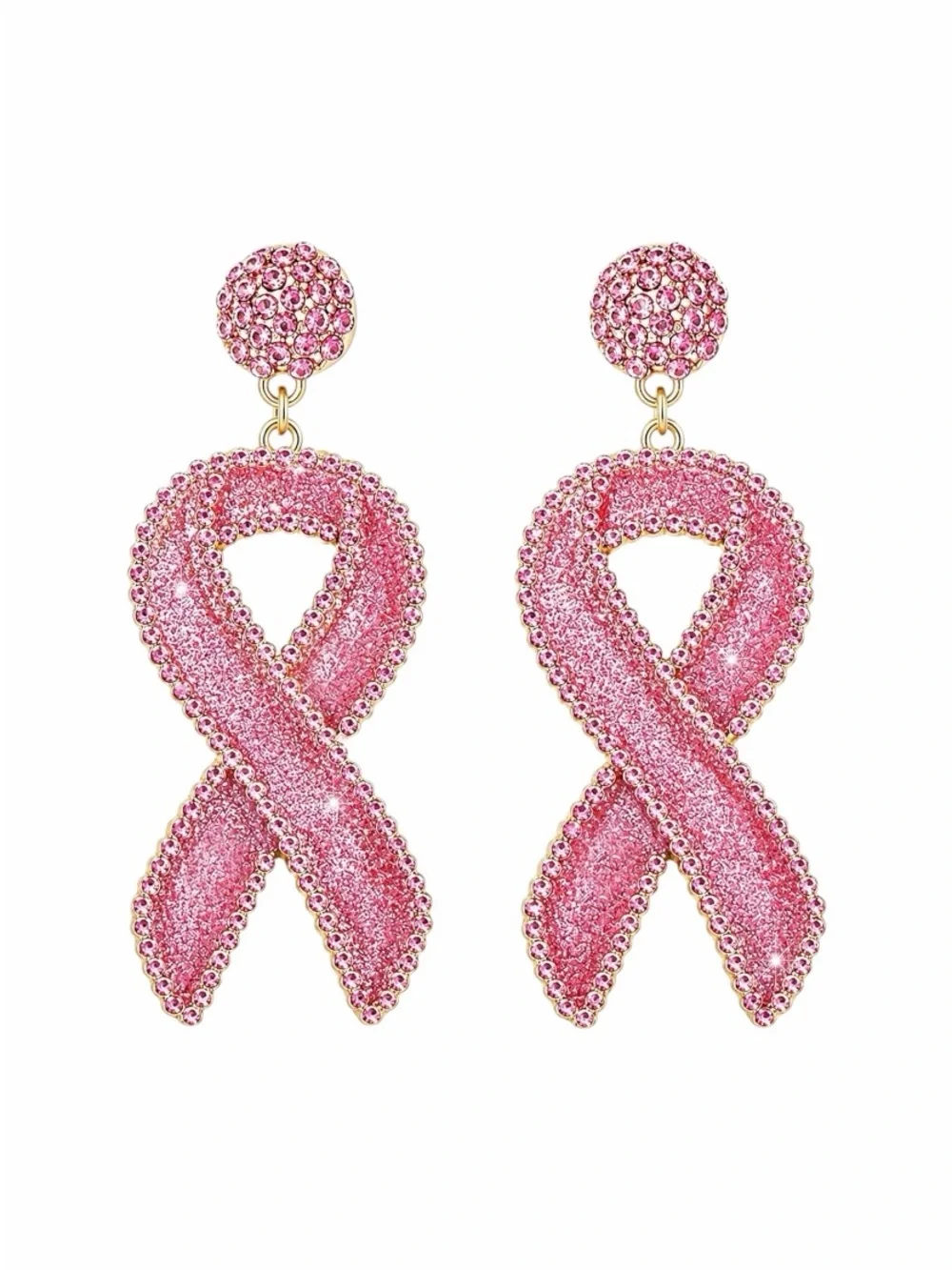 Pink Ribbon Rhinestone Drop Earrings - Breast Cancer Awareness NWT